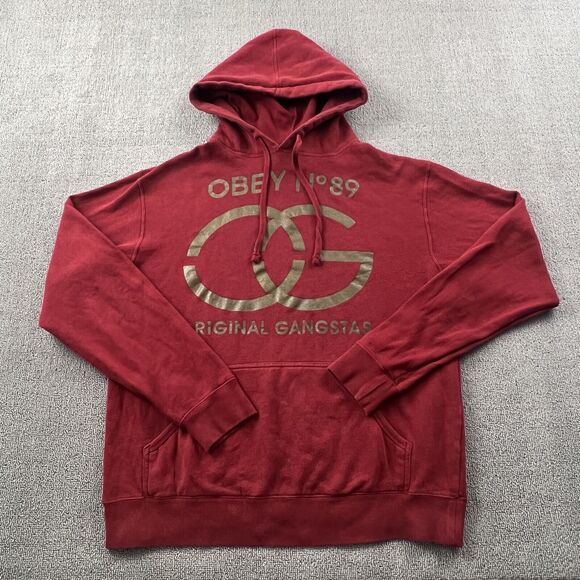 Obey Hoodie Adult Medium Red Long Sleeve Lightweight OG Casual Men's - Picture 1 of 14